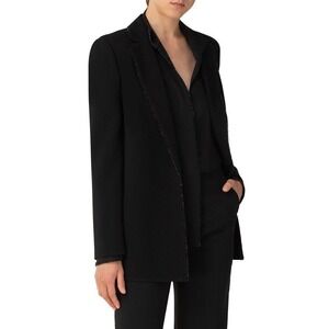 Akris Pekka Blazer Womens 14 Black Swarovski Crystal Trim Luxe Tailored Jacket